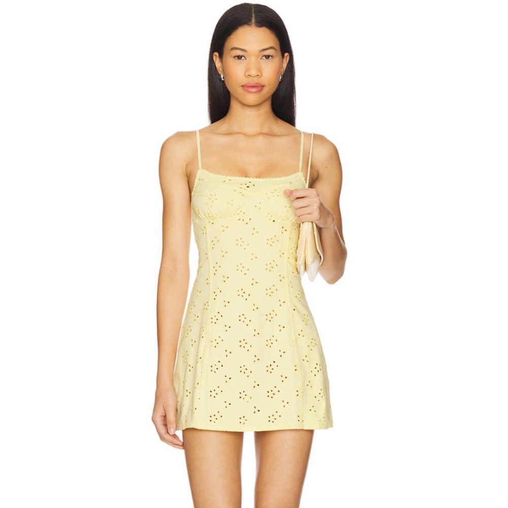 Free People Yellow Eyelet Mini Dress